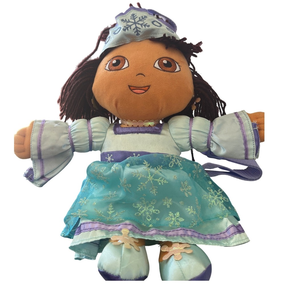 Dora The Explorer Plush‎ Doll Backpack Winter Outfit Snowflake Turquoise